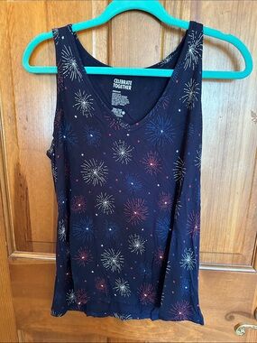 Celebrate Together Navy Firework Print Tank Top